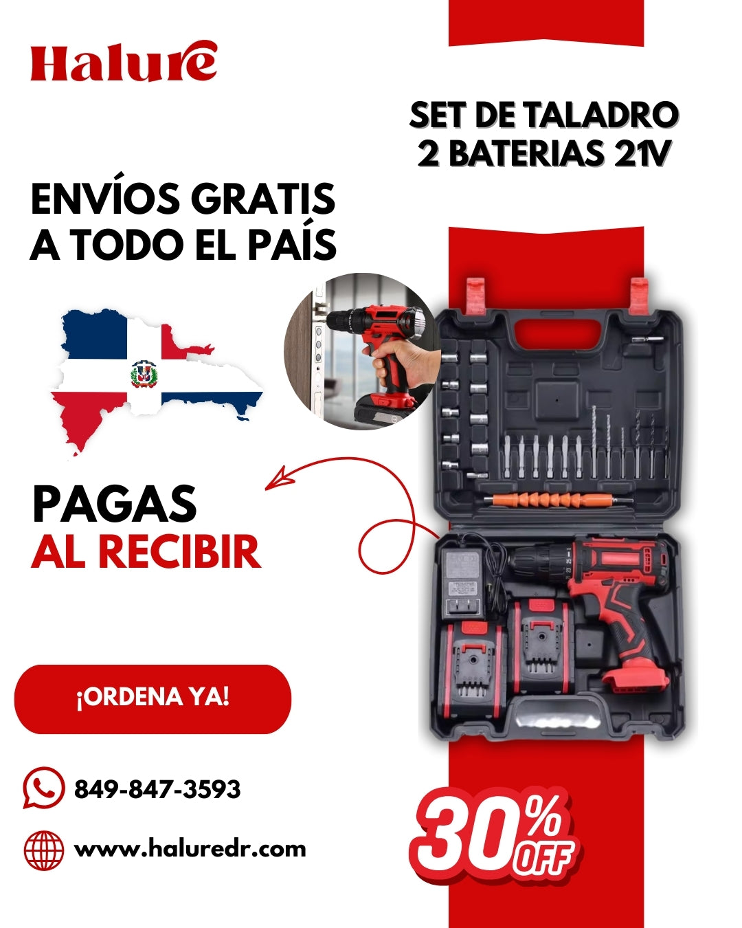 Taladro Inalámbrico 21V con 2 Baterías – Set Completo 26 Piezas